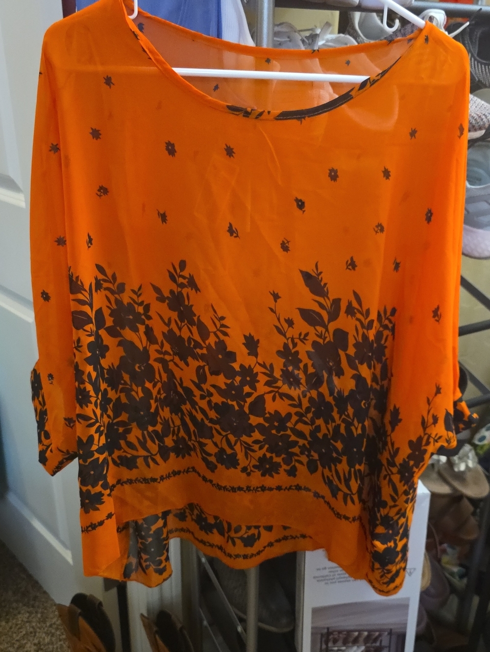 Women's Floral Sheer Blouse - Orange